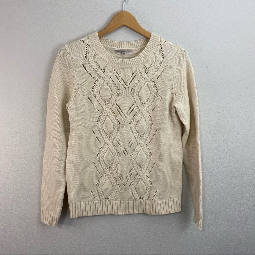 Gap Cable Knit Wool Blend Ivory Crewneck Sweater‎ Fisherman Grannycore Medium